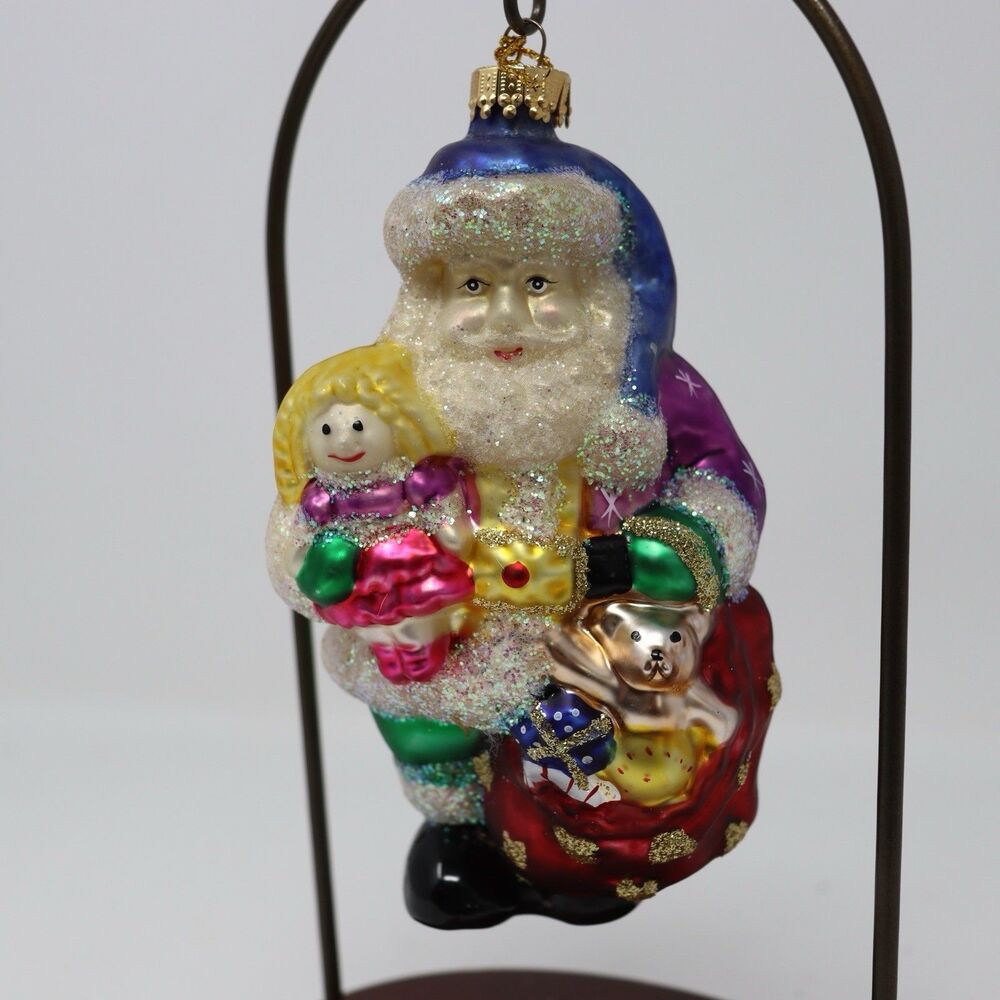 Vintage large 5.5" "Santa with Doll" Glass Christmas Ornament OWC